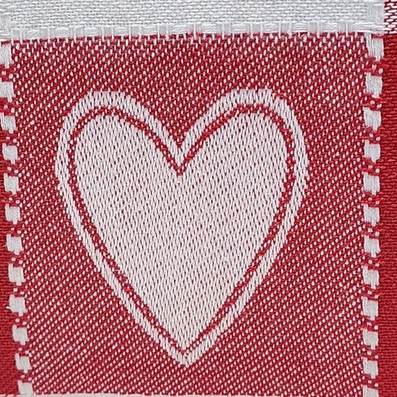 Rachel Zoe Red And White Hearts Woven Check Cotton Tablecloth 60x84in Oblong - Picture 11 of 13